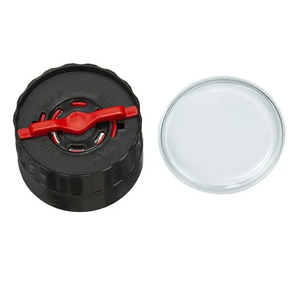 53mm adjustable grinder with lid removed, showing the red min to max dial