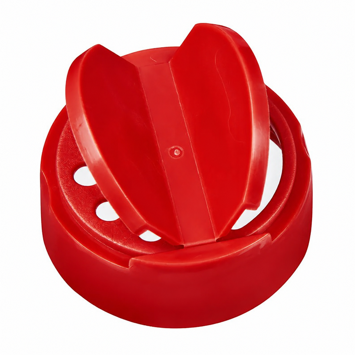 53mm red dual flip top cap with both flaps open, showing the sifter holes and spoon opening